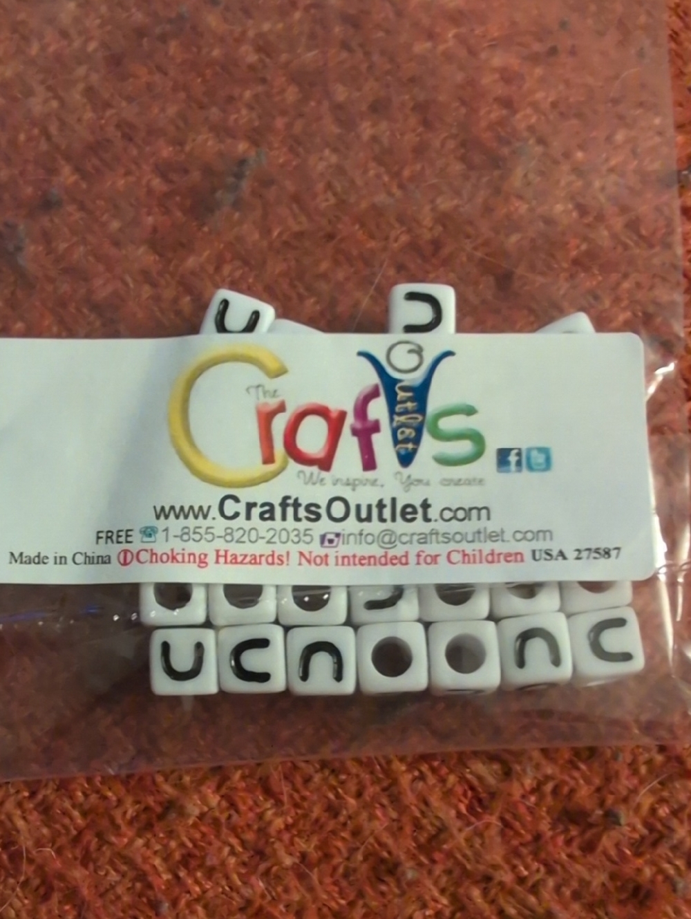 CraftsOutlet Alphabet Beads - White with Black Letters